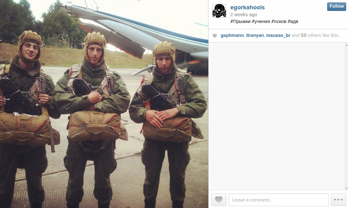 The 76th Pskov VDV regiment gearing up for a training jump. Egor Lesnikov is on the right