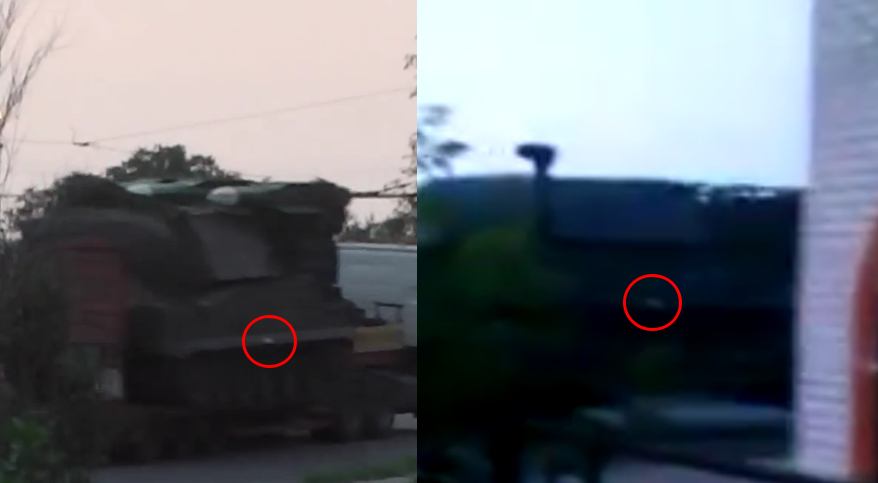 On the left: an image from a video widely spread in the wake of the MH17 tragedy. [Source]. On the right: another unpublicised video from around Staryy Oskol uploaded on the 23rd of June. [Source]. 