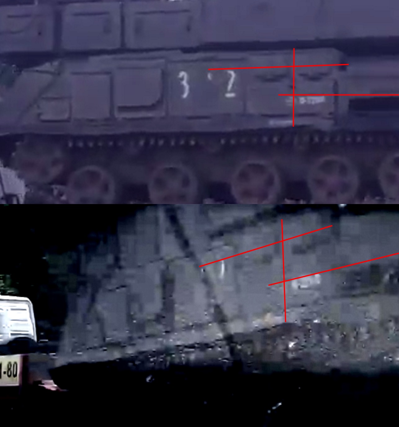 The same images as above showing where the Buk's markings line up. Note the bottom image has had its contrast adjusted for clarity.