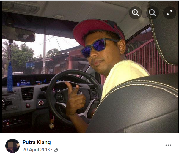 Screenshot of a selfie posted on Facebook by Putra Klang (Mohamad Ridzuan) in 2013. On the same day, he updated his profile picture to this image.